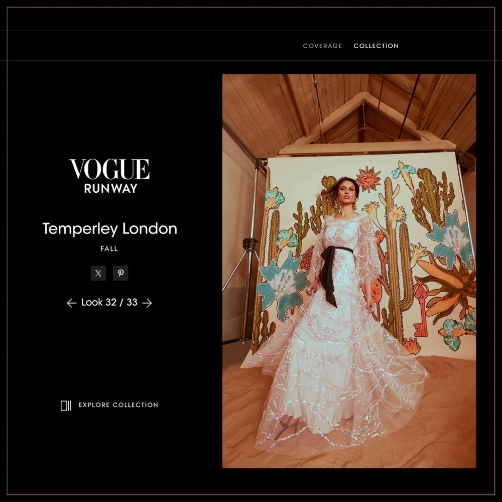 $3250 Temperley London Iridescent Porcelain ‘West’ Off Shoulder Runway Dress